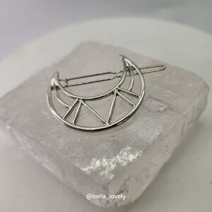 Crescent Moon Geometric Hair Pin Barrette Clip Silver Toned